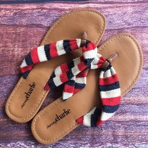 Size 7 charming Charlie red white and blue sandals